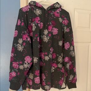 torrid Dark Charcoal Hoodie with Pink and Gray Floral Print